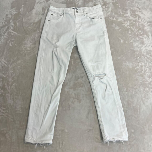 Agolde Jeans Womens 25 White Denim Isabel Ankle Slim Boyfriend Mid Rise READ - Picture 1 of 16